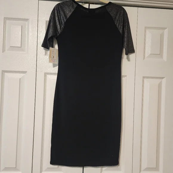 LulaRoe black dress with silver sleeves. Size small, new with tags. - Picture 3 of 4